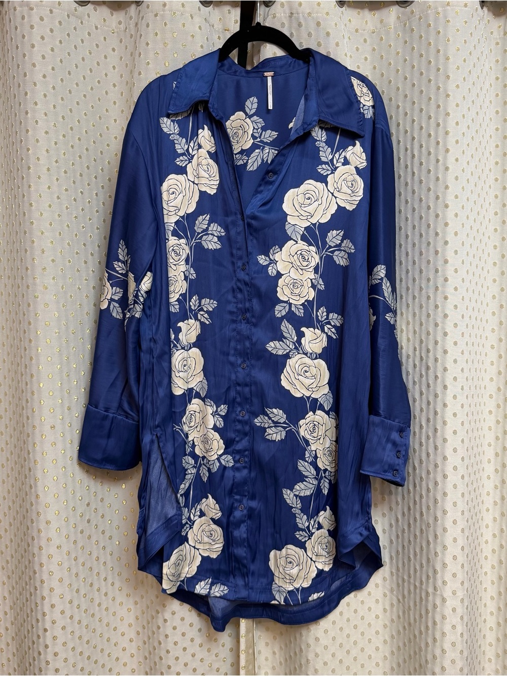 Free People Off The Vine Button Down RoseFloral Satin